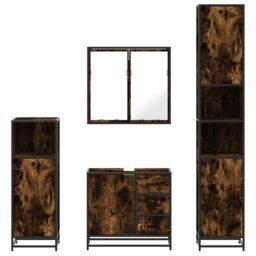 Berkfield Home 4¬†Piece Bathroom Furniture Set¬†Smoked Oak Engineered Wood in Brown - thumbnail 5