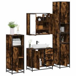 Berkfield Home 4¬†Piece Bathroom Furniture Set¬†Smoked Oak Engineered Wood in Brown - thumbnail 1