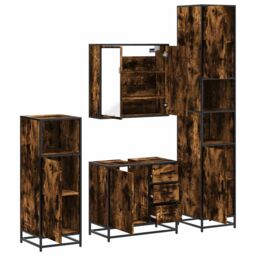 Berkfield Home 4¬†Piece Bathroom Furniture Set¬†Smoked Oak Engineered Wood in Brown - thumbnail 6