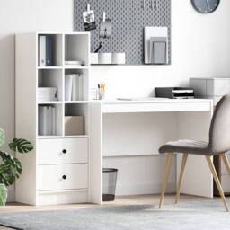 Berkfield Home Desk with Storage White Engineered Wood - thumbnail 1