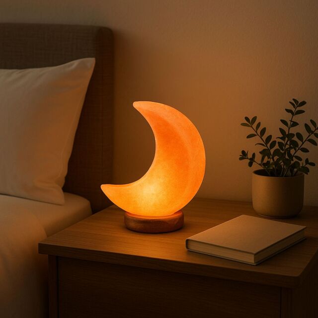 Orsina Crescent Moon Pink Natural Salt Lamp, Reduce Stress Moon Salt Lamp, Hassle-free Care Moon Salt Lamp in Orange - image 1