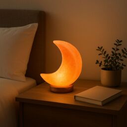 Orsina Crescent Moon Pink Natural Salt Lamp, Reduce Stress Moon Salt Lamp, Hassle-free Care Moon Salt Lamp in Orange - thumbnail 1