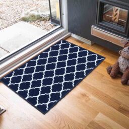 Desire Rugs Anti-Slip Trellis Design Doormat - Machine Washable for Easy Care in Navy - Size: 80 cm x 150 cm