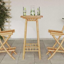 Berkfield Home Outdoor Bar Table Round √ò55x100 cm Bamboo in Brown - Size: 55x100 cm - thumbnail 3