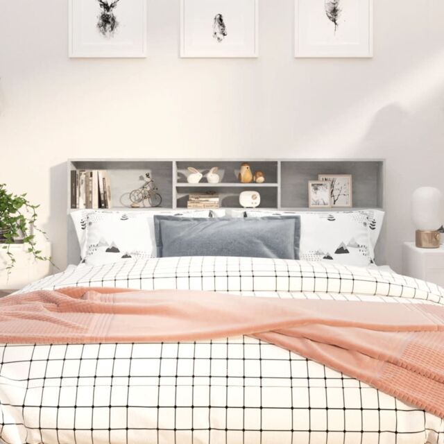 Berkfield Home Headboard Cabinet Concrete Grey 180x19x103.5 cm - image 1