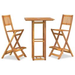 Berkfield Home 3 Piece Outdoor Bar Set Solid Wood Acacia in Brown - thumbnail 2