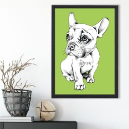ARTZE Sketch French Bulldog on Bright Green Framed Print SIZE: A2 with Black Frame - thumbnail 2