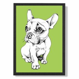 ARTZE Sketch French Bulldog on Bright Green Framed Print SIZE: A2 with Black Frame - thumbnail 1
