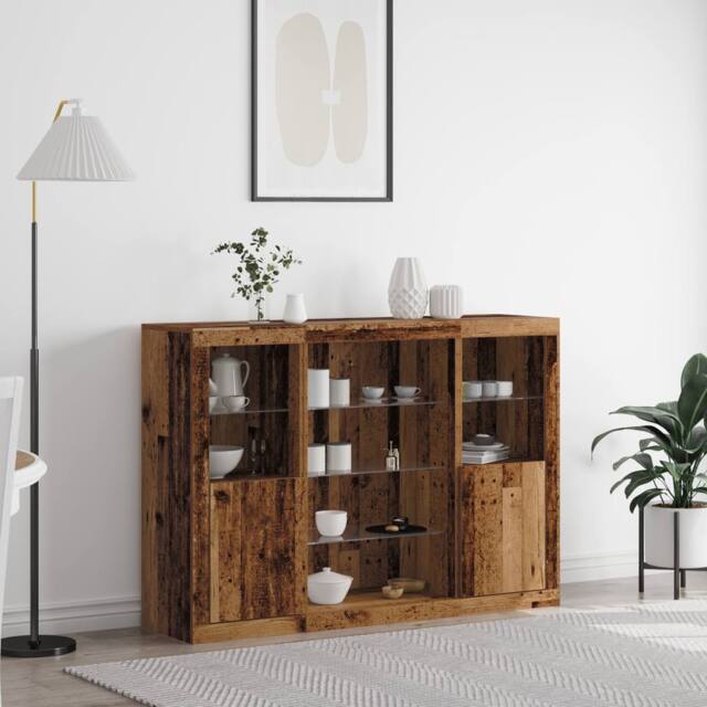 Berkfield Home Sideboard with LED Lights Old Wood 142.5x37x100 cm Engineered Wood in Brown - image 1
