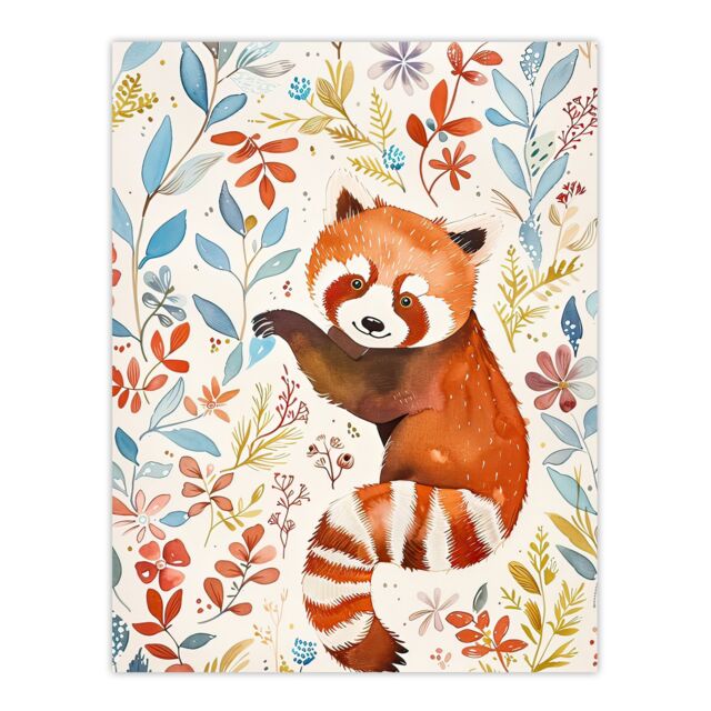 "Artery8 Cute Red Panda in Botanical Pastel Colour Pattern Wall Art Print - Size: W18"" x H24""" - image 1