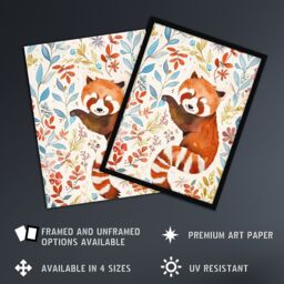 "Artery8 Cute Red Panda in Botanical Pastel Colour Pattern Wall Art Print - Size: W18"" x H24""" - thumbnail 2