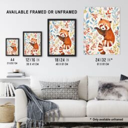 "Artery8 Cute Red Panda in Botanical Pastel Colour Pattern Wall Art Print - Size: W18"" x H24""" - thumbnail 3
