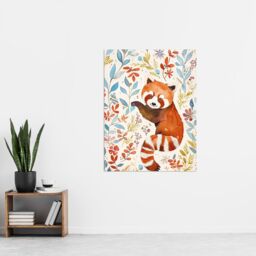"Artery8 Cute Red Panda in Botanical Pastel Colour Pattern Wall Art Print - Size: W18"" x H24""" - thumbnail 4