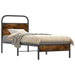 Berkfield Home Elegant Bed Frame Without Mattress 75x190 cm Smoked Oak Engineere in Brown - thumbnail 2