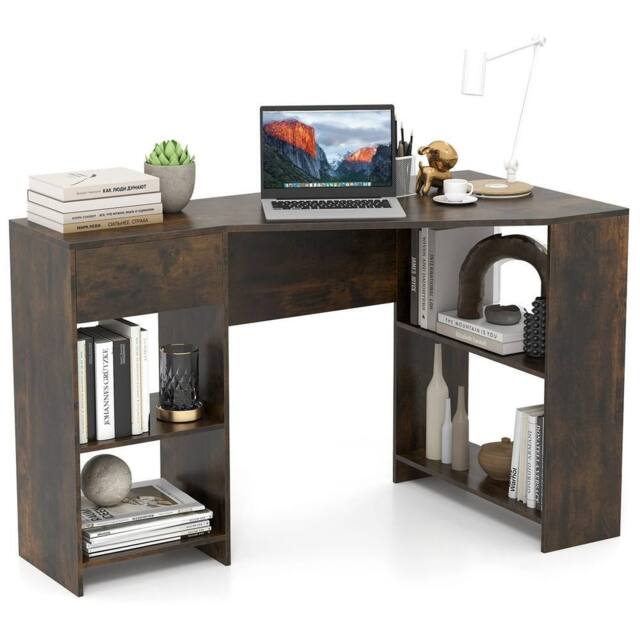 VOGREX Brown Compact L-Shaped Corner Desk with Storage - image 1