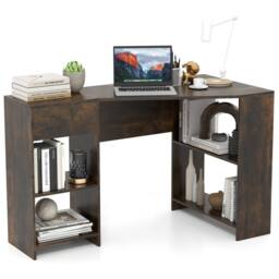 VOGREX Brown Compact L-Shaped Corner Desk with Storage