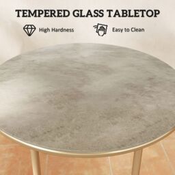 OUTSUNNY Round Small Garden Table with Faux Marble Glass Top, Beige - thumbnail 6