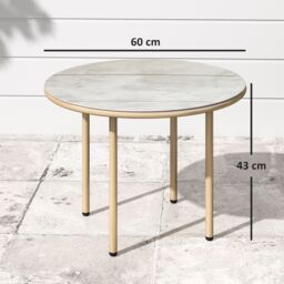 OUTSUNNY Round Small Garden Table with Faux Marble Glass Top, Beige - thumbnail 3