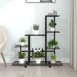Berkfield Home Decorative Flower Stand with Wheel 94.5x25x92.5 cm Black Metal - thumbnail 2