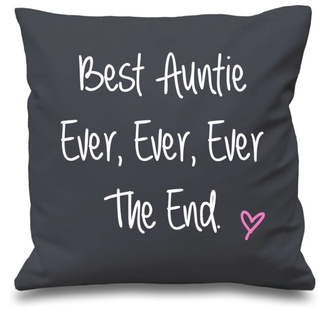 60 SECOND MAKEOVER Best Auntie Ever Ever Ever The End Cushion Cover in Grey - Size: 40 cm x 40 cm