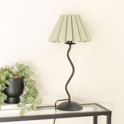ValueLights Wiggle Black Metal Single Stem Table Lamp with Scallop Tapered Lamp Shade in Pale Green - thumbnail 3
