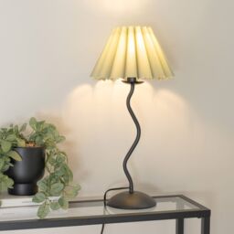 ValueLights Wiggle Black Metal Single Stem Table Lamp with Scallop Tapered Lamp Shade in Pale Green - thumbnail 1