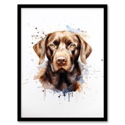 "Artery8 Wall Art Print Chocolate Labrador Retriever Lovers Gift Watercolour Pet Portrait Painting Artwork Art Framed - Size: W12"" x H16""" - thumbnail 1