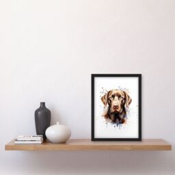 "Artery8 Wall Art Print Chocolate Labrador Retriever Lovers Gift Watercolour Pet Portrait Painting Artwork Art Framed - Size: W12"" x H16""" - thumbnail 4