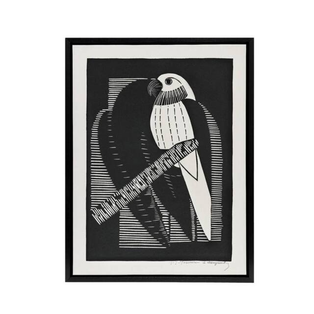 "Artery8 Stylised Parakeet Birds Samuel J De Mesquita Framed Canvas Wall Art in Black - Size: W12"" x H16""" - image 1