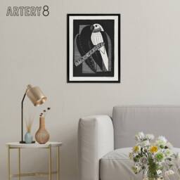 "Artery8 Stylised Parakeet Birds Samuel J De Mesquita Framed Canvas Wall Art in Black - Size: W12"" x H16""" - thumbnail 3
