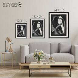 "Artery8 Stylised Parakeet Birds Samuel J De Mesquita Framed Canvas Wall Art in Black - Size: W12"" x H16""" - thumbnail 4