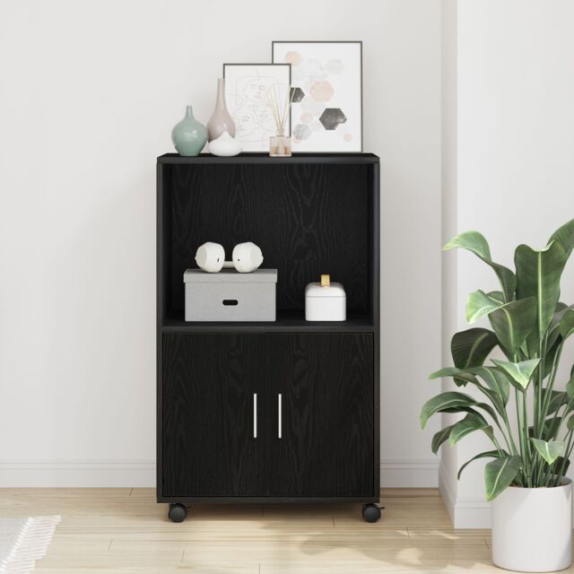 Berkfield Home Rolling Cabinet Black Oak 55x40x91 cm Engineered Wood - Size: 55 x 40 x 91 cm - image 1