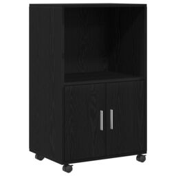 Berkfield Home Rolling Cabinet Black Oak 55x40x91 cm Engineered Wood - Size: 55 x 40 x 91 cm - thumbnail 2
