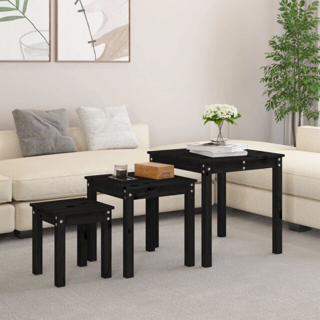 Berkfield Home Nesting Tables 3 pcs Black Solid Wood Pine - image 1