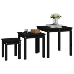 Berkfield Home Nesting Tables 3 pcs Black Solid Wood Pine - thumbnail 4