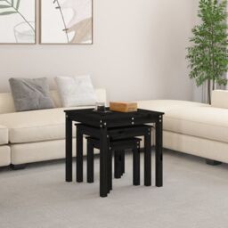 Berkfield Home Nesting Tables 3 pcs Black Solid Wood Pine - thumbnail 3