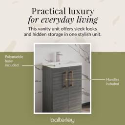 Balterley Bathroom Vanity Basin Unit, Brushed Bronze Handles, 500mm, Wood Grey - thumbnail 7