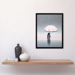 Artery8 Wall Art Print Too Much Rain By Amy Denver Minimalist Soft Pastel Umbrella Brolly Pink Minimalism Simple Modern Artwork Art Framed - thumbnail 4