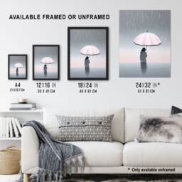 Artery8 Wall Art Print Too Much Rain By Amy Denver Minimalist Soft Pastel Umbrella Brolly Pink Minimalism Simple Modern Artwork Art Framed - thumbnail 3