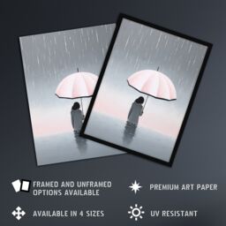 Artery8 Wall Art Print Too Much Rain By Amy Denver Minimalist Soft Pastel Umbrella Brolly Pink Minimalism Simple Modern Artwork Art Framed - thumbnail 2