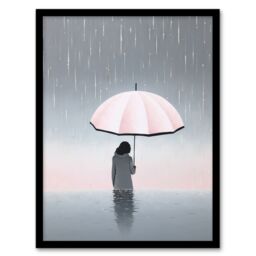 Artery8 Wall Art Print Too Much Rain By Amy Denver Minimalist Soft Pastel Umbrella Brolly Pink Minimalism Simple Modern Artwork Art Framed - thumbnail 1