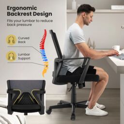 Gymax Home Office Chair Ergonomic Desk Chair with Lumbar Support-Black in Black - thumbnail 9
