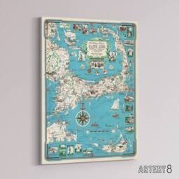 "Artery8 Map vintage Cape Cod Massachusetts Canvas Wall Art Print in Blue - Size: W18"" x H24""" - thumbnail 2