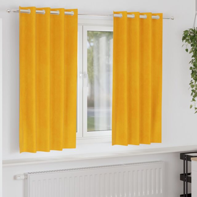 Berkfield Home Blackout Curtains with Eyelets 2 pcs Mustard Yellow Velvet - image 1