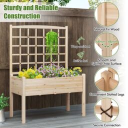 Costway Raised Garden Bed w/ Lattice Trellis & Drainage Holes-Natural in Natural - thumbnail 9