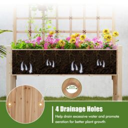 Costway Raised Garden Bed w/ Lattice Trellis & Drainage Holes-Natural in Natural - thumbnail 4