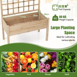 Costway Raised Garden Bed w/ Lattice Trellis & Drainage Holes-Natural in Natural - thumbnail 6