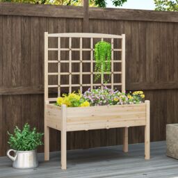 Costway Raised Garden Bed w/ Lattice Trellis & Drainage Holes-Natural in Natural - thumbnail 8