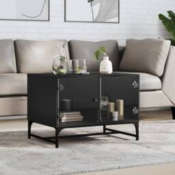 Berkfield Home Modern Coffee Table with Glass Doors Black 68.5x50x50 cm - thumbnail 2