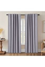 H&O Direct Grey Faux Linen Blackout Curtains Pair with Back Tab & Pole Pocket Top, 168cm W x 229 cm H - thumbnail 2